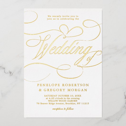 書モダン道の時代を経ない金ゴールド写真結婚写真 箔招待状 (正面)