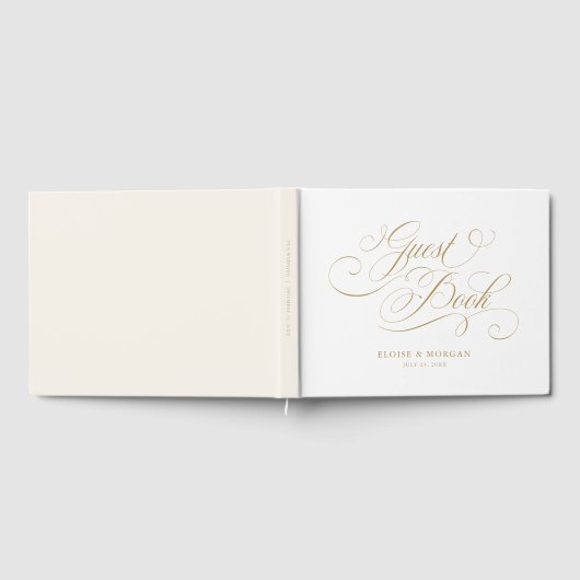 書モダン道の時代を超えた金ゴールドと白結婚色 ゲストブック (全面)