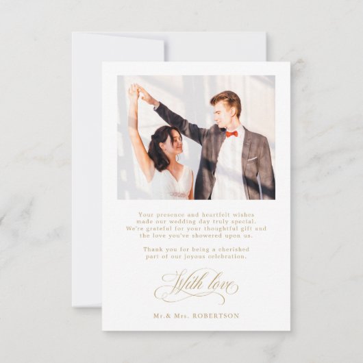 書モダン道の時代を超えた金ゴールドと白結婚色 サンキューカード (裏面)