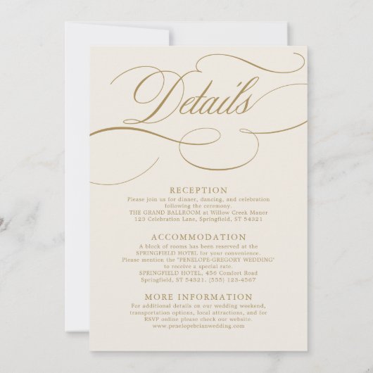 書モダン道の時代を超えた金ゴールドと白結婚色 招待状 (裏面)