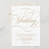 書モダン道の時代を超えた金ゴールドと白結婚色 招待状 (正面/裏面)