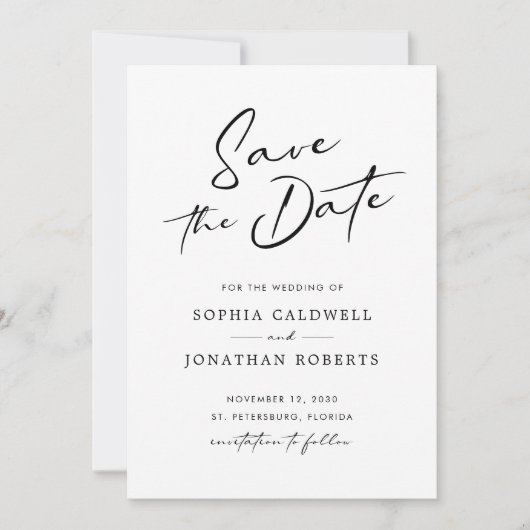 書モダン道の白黒シンプル結婚の セーブザデート (正面)
