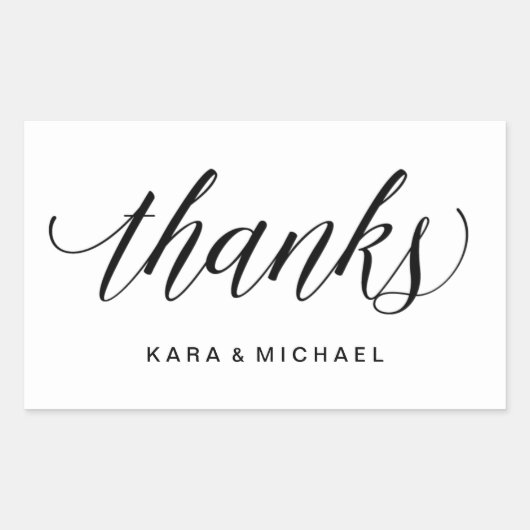 書モダン道の白黒結婚の感謝してい字 長方形シール (正面)