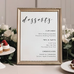書モダン道の結婚デザートのメニュー記号 ポスター<br><div class="desc">黒カスタム白デザインを使用した結婚デザインのデザートメニューモダンポスター看板</div>