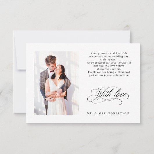 書モダン道は時代を超越した黒と白結婚の サンキューカード (裏面)