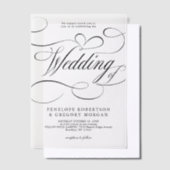 書モダン道は時代を超越した黒と白結婚の ベラム紙招待状 (オフセット)