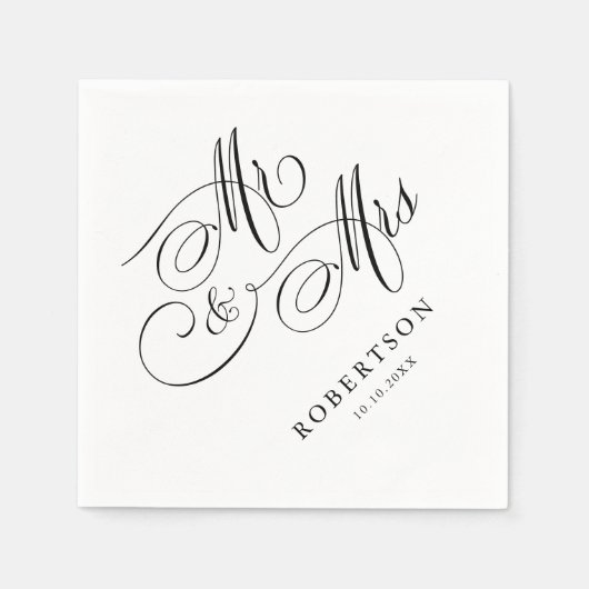書モダン道は永遠の黒と白結婚の スタンダードカクテルナプキン (正面)