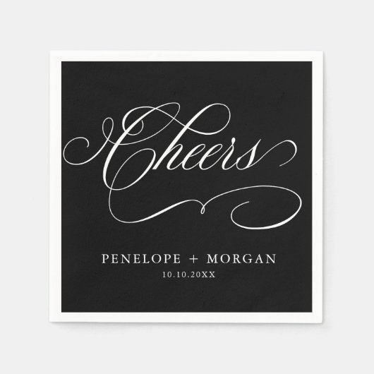 書モダン道は永遠の黒と白結婚の スタンダードカクテルナプキン (正面)