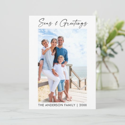 書モダン道インクの海と挨拶の写真 シーズンカード (スタンド正面)