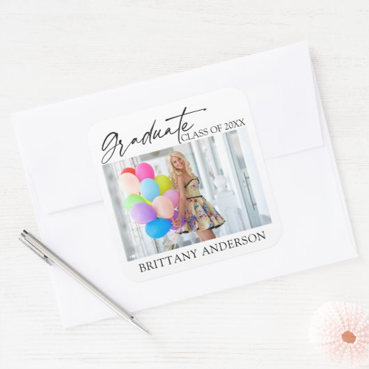 書モダン道インク大学院写真 スクエアシール (封筒)