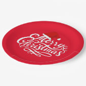 書モダン道エレガント文字サンタ帽レッド ペーパープレート (アングル)