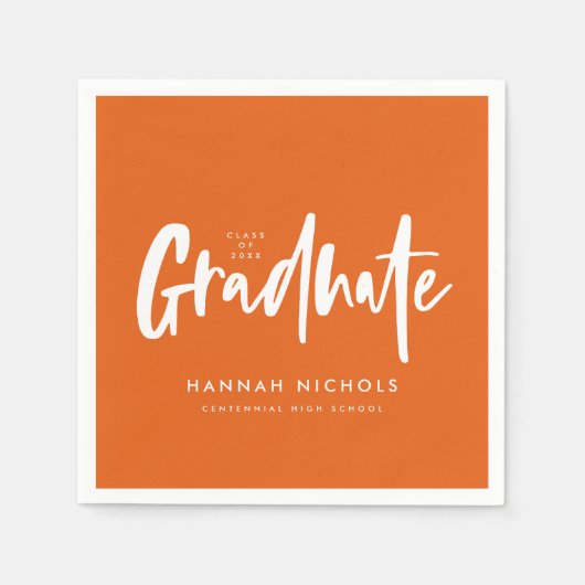 書モダン道オレンジ卒業パーティー スタンダードカクテルナプキン (正面)