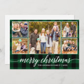 書モダン道クリスマス5写真グリーンプレイド シーズンカード (正面/裏面)