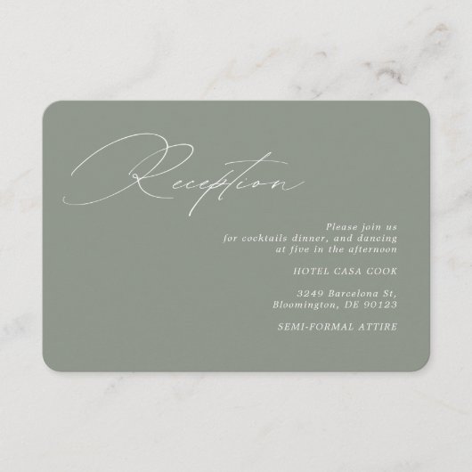 書モダン道グリーンセージ結婚式レセプション エンクロージャーカード (正面)
