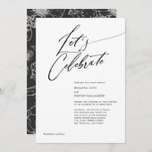 書モダン道シンプル白結婚黒  招待状 (正面/裏面)