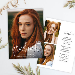 書モダン道シンプル3写真卒業パーティー 招待状