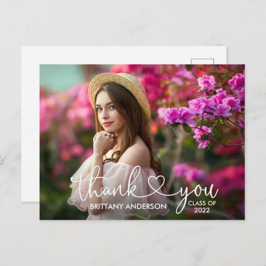 書モダン道スクリプトハート卒業ありがとう ポストカード (正面/裏面)