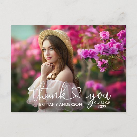 書モダン道スクリプトハート卒業ありがとう ポストカード (正面)