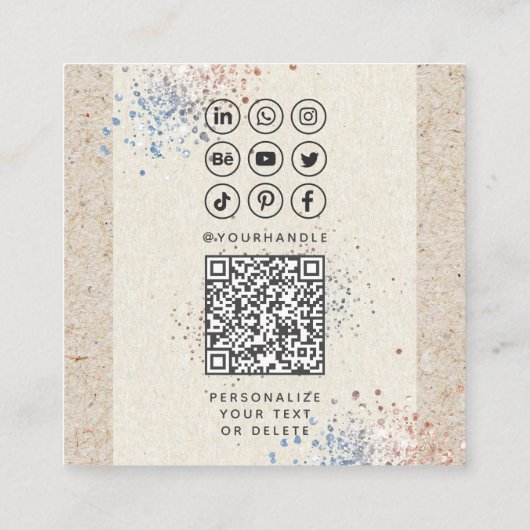 書モダン道ソーシャルメディアQRコード写真の追加 スクエア名刺 (裏面)
