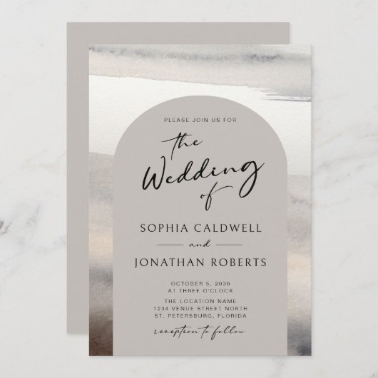 書モダン道トレンディーアーチアーストーン結婚ズ 招待状 (正面/裏面)