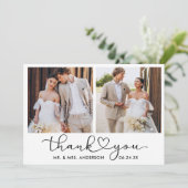 書モダン道ハートスクリプト2写真結婚s サンキューカード (スタンド正面)