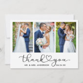 書モダン道ハートスクリプト3写真結婚の サンキューカード (正面)