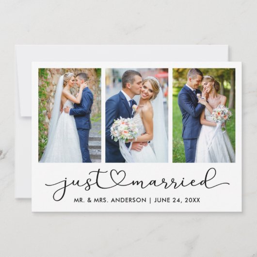 書モダン道ハートスクリプト3枚結婚の写真 案内状 (正面)