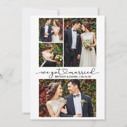 書モダン道ハートスクリプト4写真結婚の 案内状 (正面)