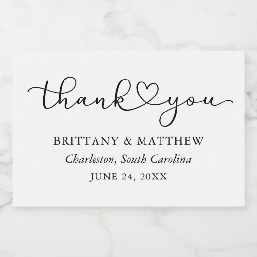 書モダン道ハートスクリプ結婚トのホワイトミニ スパークリングワインラベル (シングルラベル)