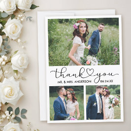 書モダン道ハートス結婚クリプトの3枚 サンキューカード