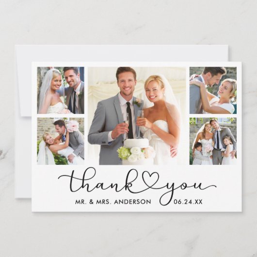 書モダン道ハート台本5写真結婚の サンキューカード (正面)