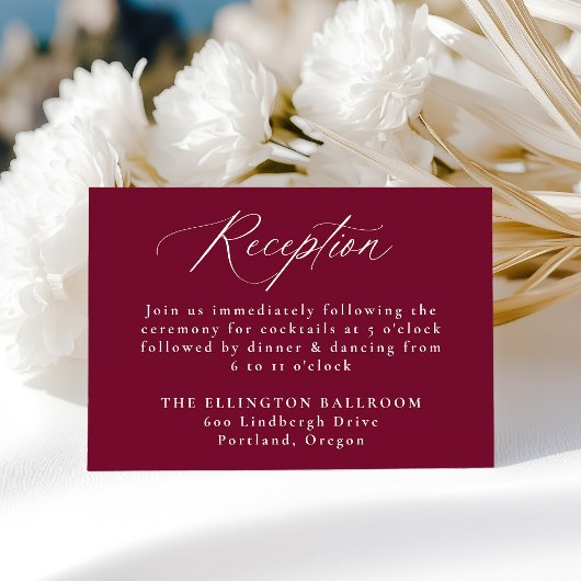 書モダン道バーガンディ結婚式レセプション エンクロージャーカード