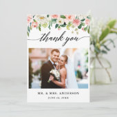 書モダン道ピンクのフローラの結婚写真 サンキューカード (スタンド正面)