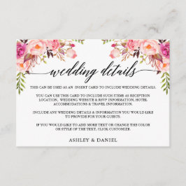 書モダン道ピンクのフローラ結婚の詳細 エンクロージャーカード