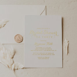 書モダン道ブライダルシャワー茶パーティー金ゴールド 箔招待状