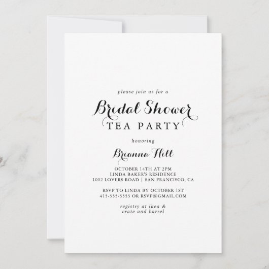 書モダン道ブライダルシャワー茶パーティー 招待状 (正面)