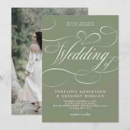 書モダン道ミニマリストSage Green結婚's 招待状