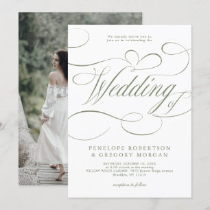 書モダン道ミニマリストSage Green結婚's 招待状