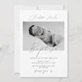 書モダン道ミニマルベビー写真バプテスマ 招待状 (正面)
