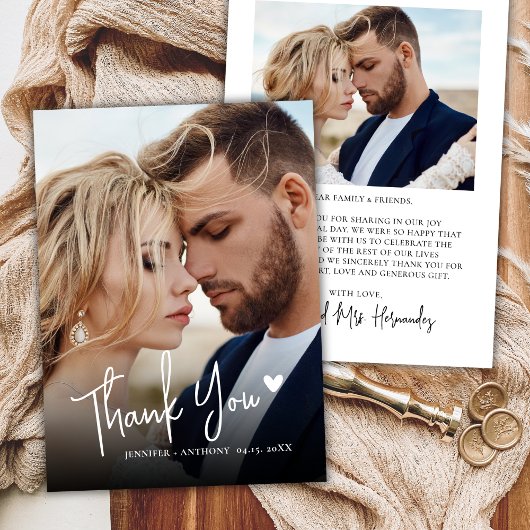 書モダン道ラブハート2写真結婚の サンキューカード