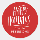 書モダン道レッドハッピーホリデー ラウンドシール (正面)