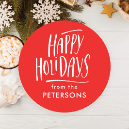 書モダン道レッドハッピーホリデー ラウンドシール