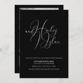 書モダン道写真コラージュQRコードブラック 招待状 (正面/裏面)