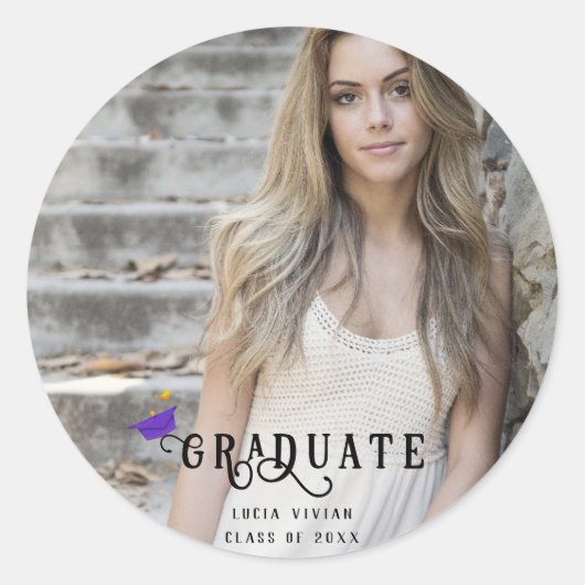 書モダン道写真卒業 ラウンドシール (正面)