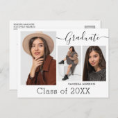 書モダン道台本ホワイト3写真卒業 ポストカード (正面/裏面)