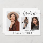 書モダン道台本ホワイト3写真卒業 案内状 (正面/裏面)