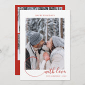 書モダン道台本レッド3写真クリスマス シーズンカード (正面/裏面)