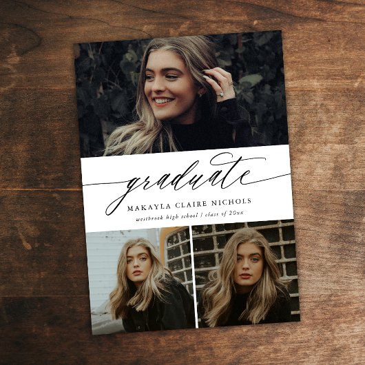 書モダン道白写真三部卒業 招待状