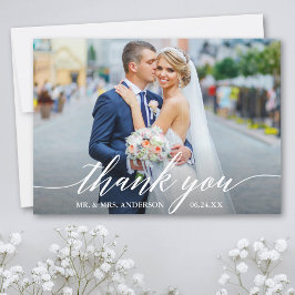 書モダン道結婚の新郎写真W サンキューカード