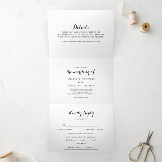 書モダン道結婚三折招待状 三つ折り招待状 (内部)